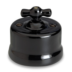 Bouton poussoir rotatif noir GARBY Fontini – Interrupteur rétro porcelaine