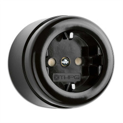 Prise électrique simple, en saillie, Bakelite® noire THPG