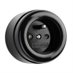 Prise électrique française, en saillie, Bakelite® noire THPG