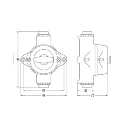Interrupteur rotatif va-et-vient boite de dérivation verticale pièce humide, en saillie, Bakelite® noire THPG