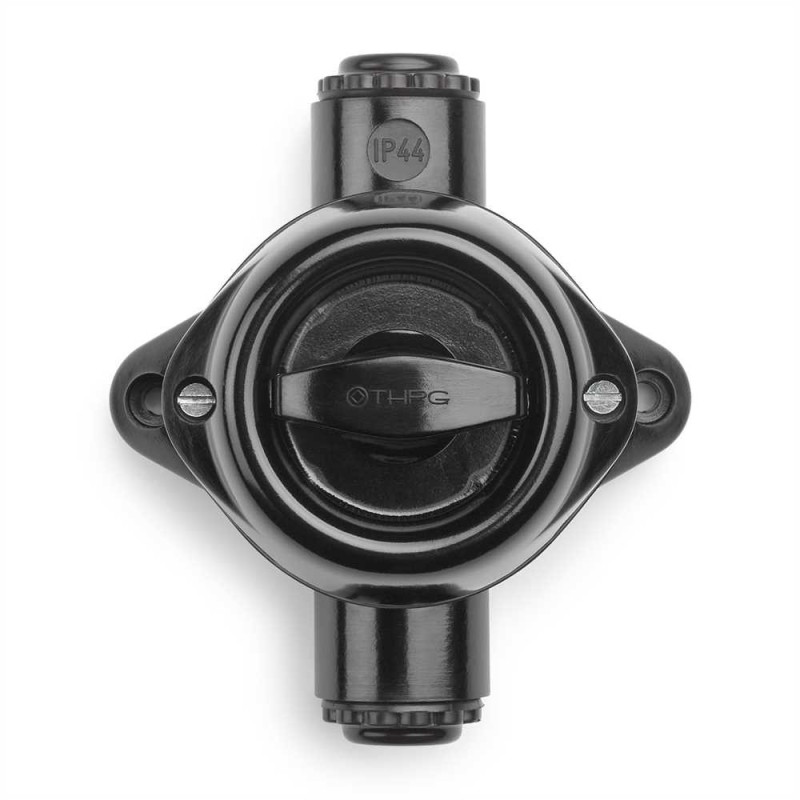 Interrupteur rotatif va-et-vient boite de dérivation verticale pièce humide, en saillie, Bakelite® noire THPG