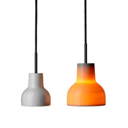 Suspension Porcelight P14 en porcelaine diamètre 14 cm corde noire THPG