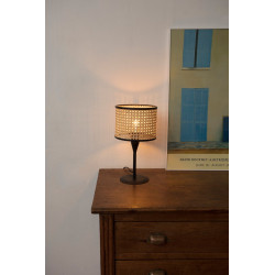MAMBO – Lampe de table noire avec abat-jour en rotin Ø 21 cm