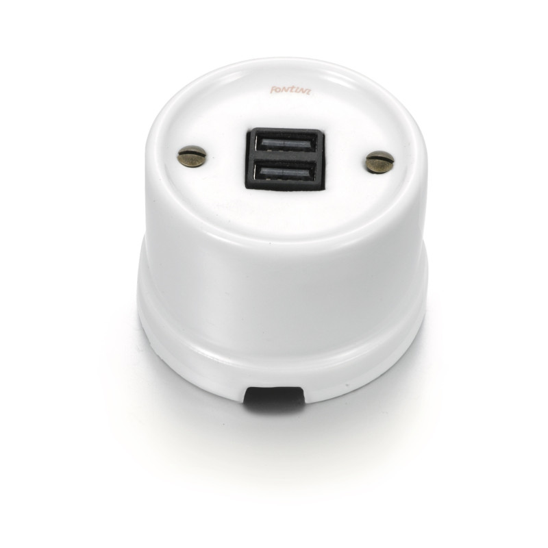 Chargeur USB double A+A porcelaine blanche GARBY Fontini