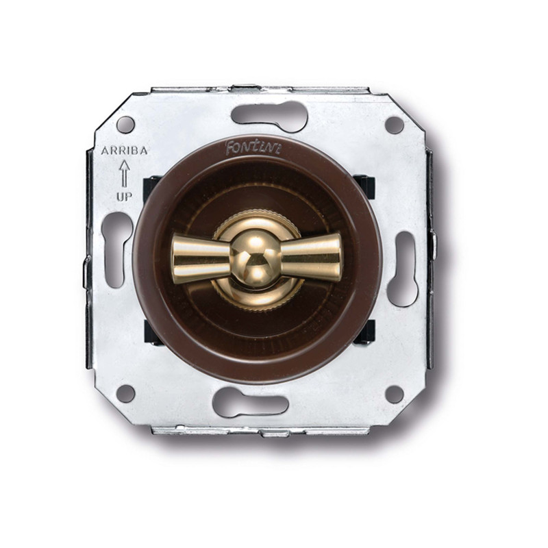 Interrupteur unipolaire marron manette dorée collection Vénézia