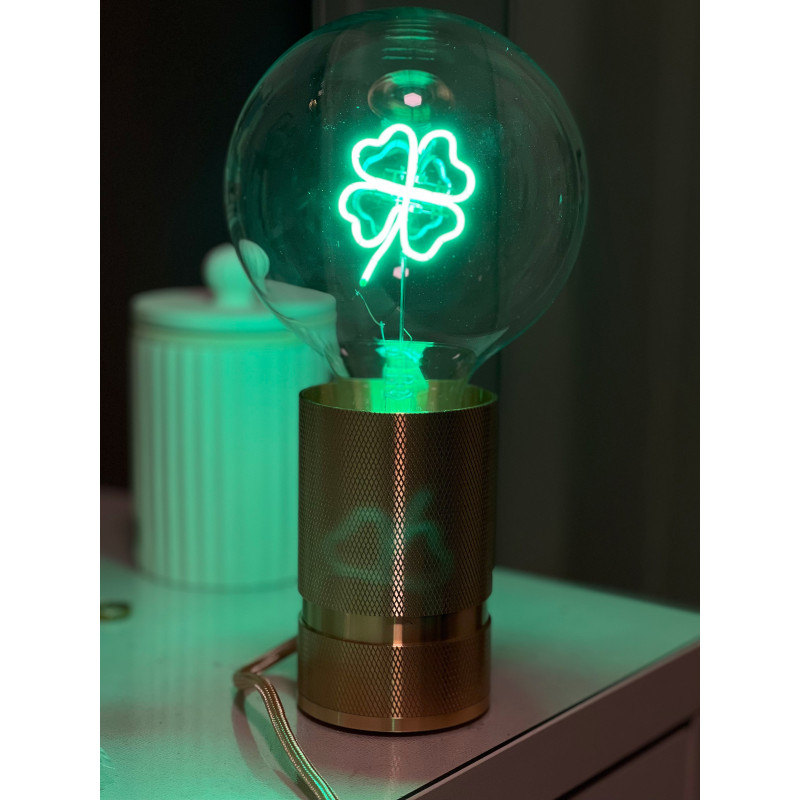 Ampoule Trèfle – lumière verte – Message In The Bulb – finition transparente à poser