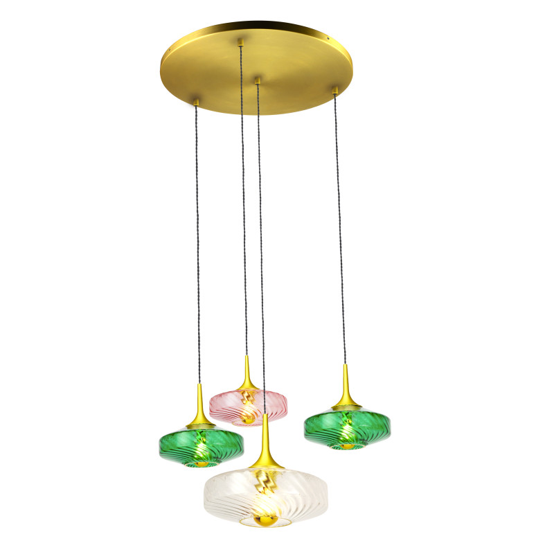 Roxanne 04 - Suspension rosace ronde finition dorée et de 4 verrines Roxanne