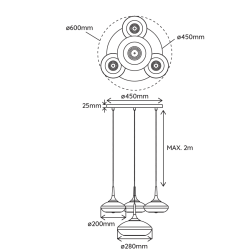 Roxanne 04 - Suspension rosace ronde finition noire et de 4 verrines Roxanne
