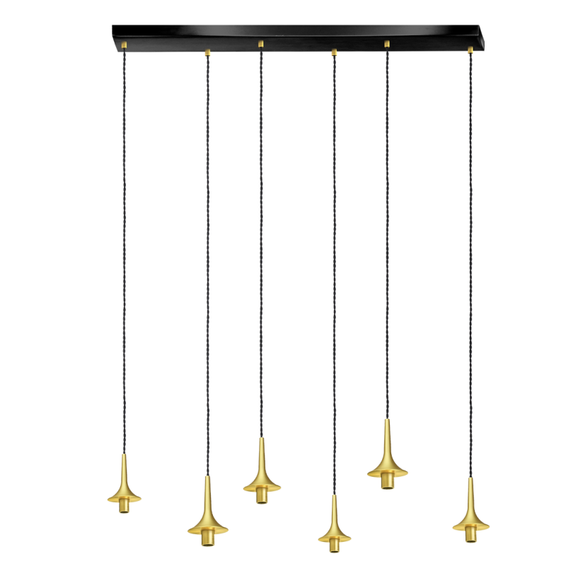 Roxanne 06 - Suspension rosace rectangulaire finition noire et de 6 verrines Roxanne