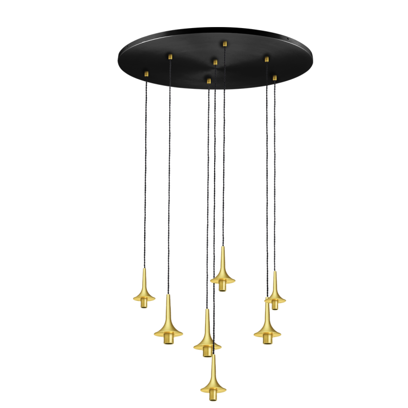 Roxanne 07 - Suspension rosace ronde finition noire et de 7 verrines Roxanne