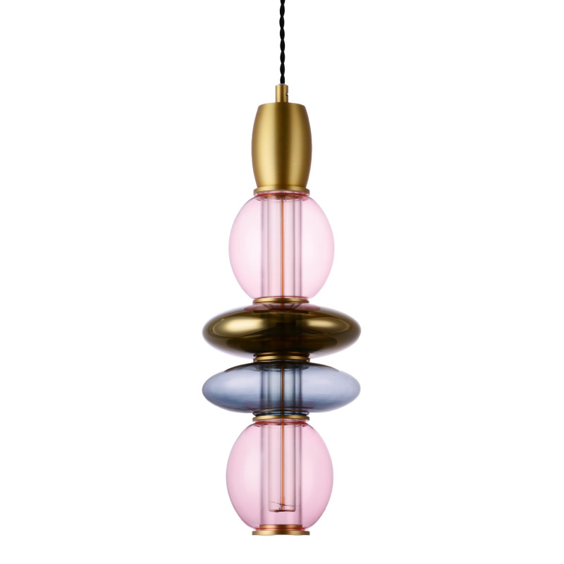 Suspension verticale Léonor verre soufflé doré miroir design