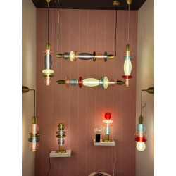 Suspension verticale Léonor verre soufflé doré miroir design