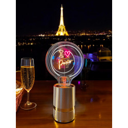 Ampoule I Love Paris – Message In The Bulb – lumière rouge et ambrée à poser