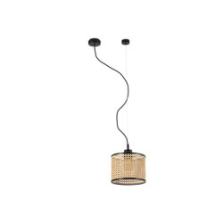 MAMBO – Suspension noire avec abat-jour en rotin Ø 21 cm