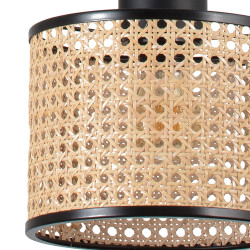 MAMBO – Suspension noire avec abat-jour en rotin Ø 21 cm avec prise