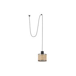 MAMBO – Suspension noire avec abat-jour en rotin Ø 21 cm avec prise