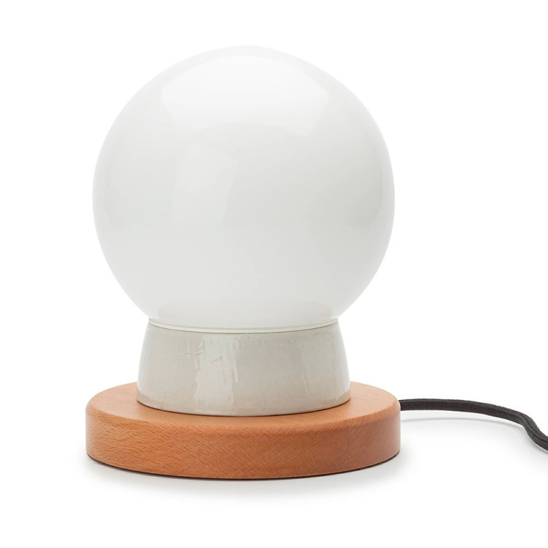 Lampe sur pied THPG porcelaine blanche & hêtre - Design rétro