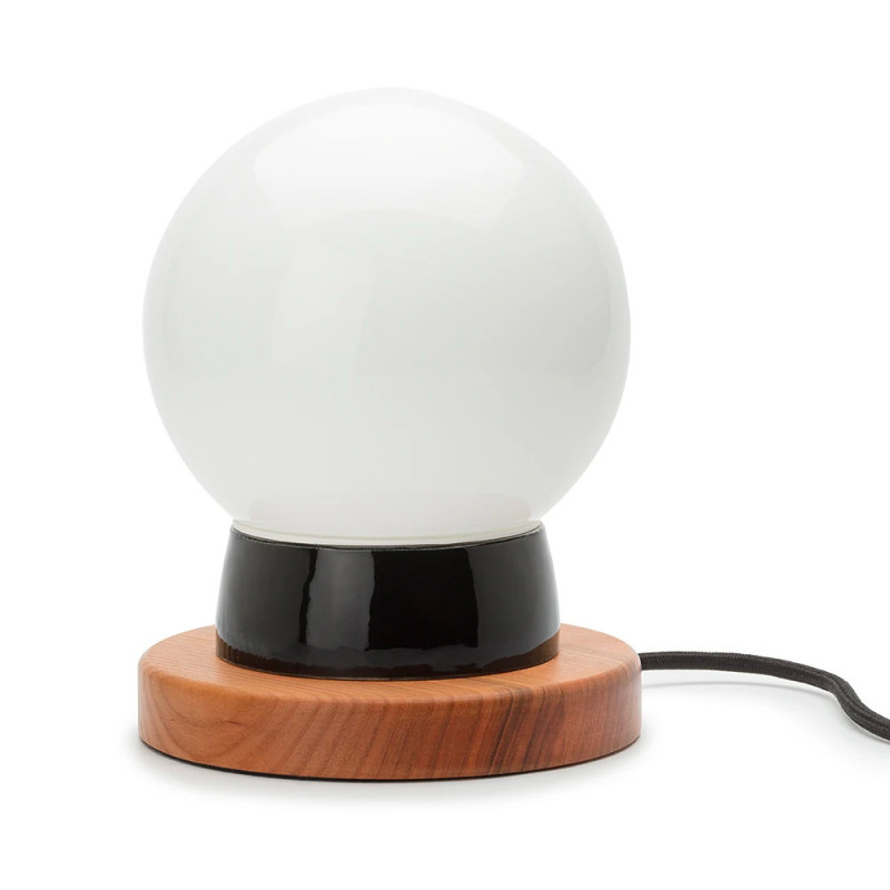 Lampe THPG porcelaine noire & cerisier – Globe opale