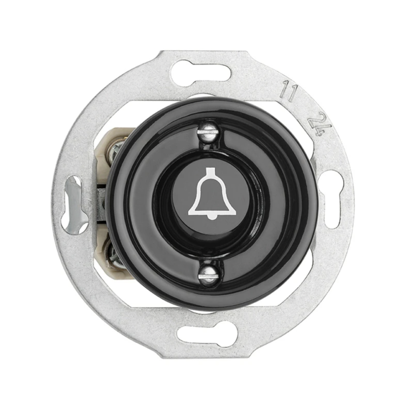 Bouton-poussoir sonnette THPG en porcelaine noire – Bascule rétro