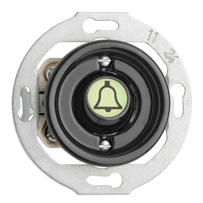 Bouton-poussoir sonnette lumineux THPG – Porcelaine noire rétro