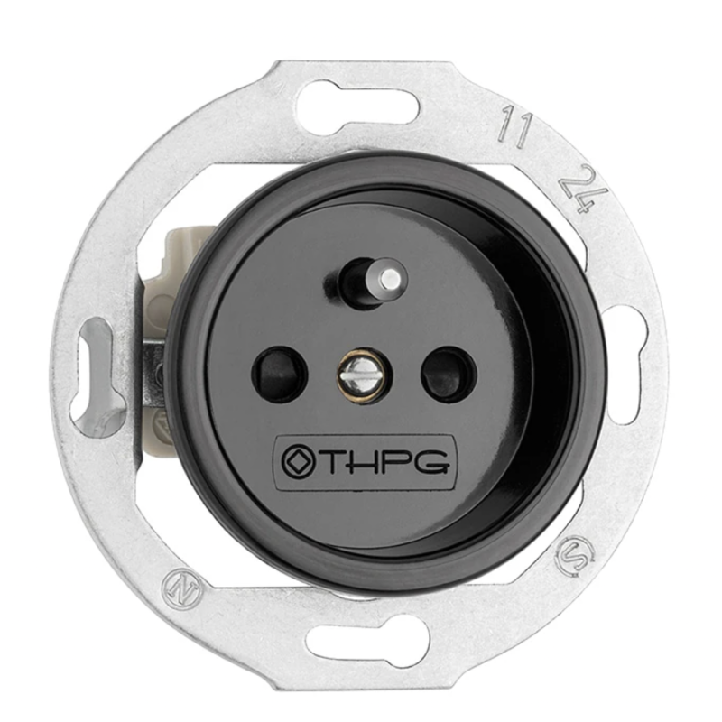 Prise de courant type E THPG – Porcelaine noire avec obturateur 16A