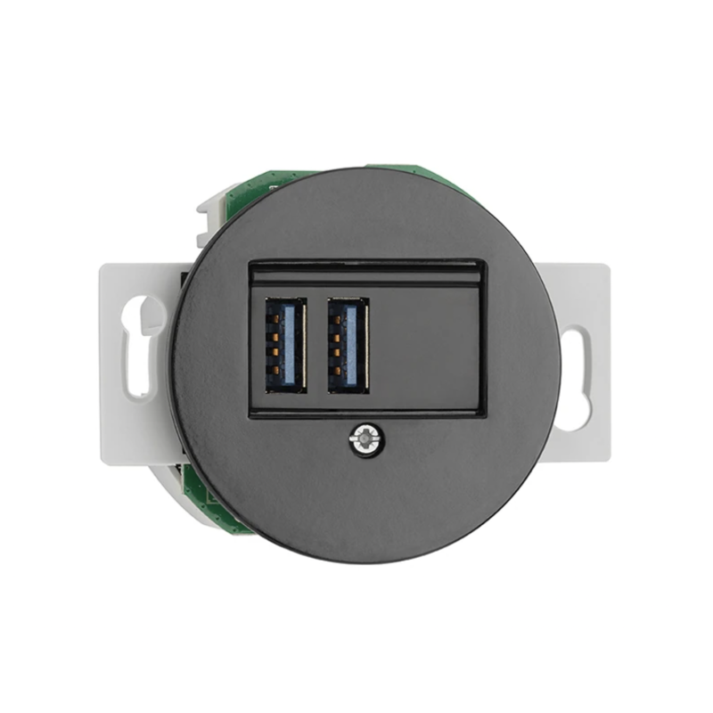Prise USB-A THPG porcelaine noire – Double port 2,5 A design rétro