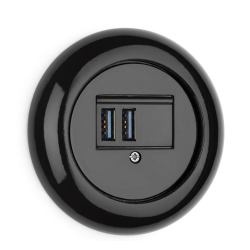 Prise USB-A THPG porcelaine noire – Double port 2,5 A design rétro