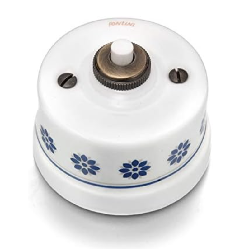 Bouton poussoir décor bleu/argent Collection GARBY Fontini – Interrupteur rétro