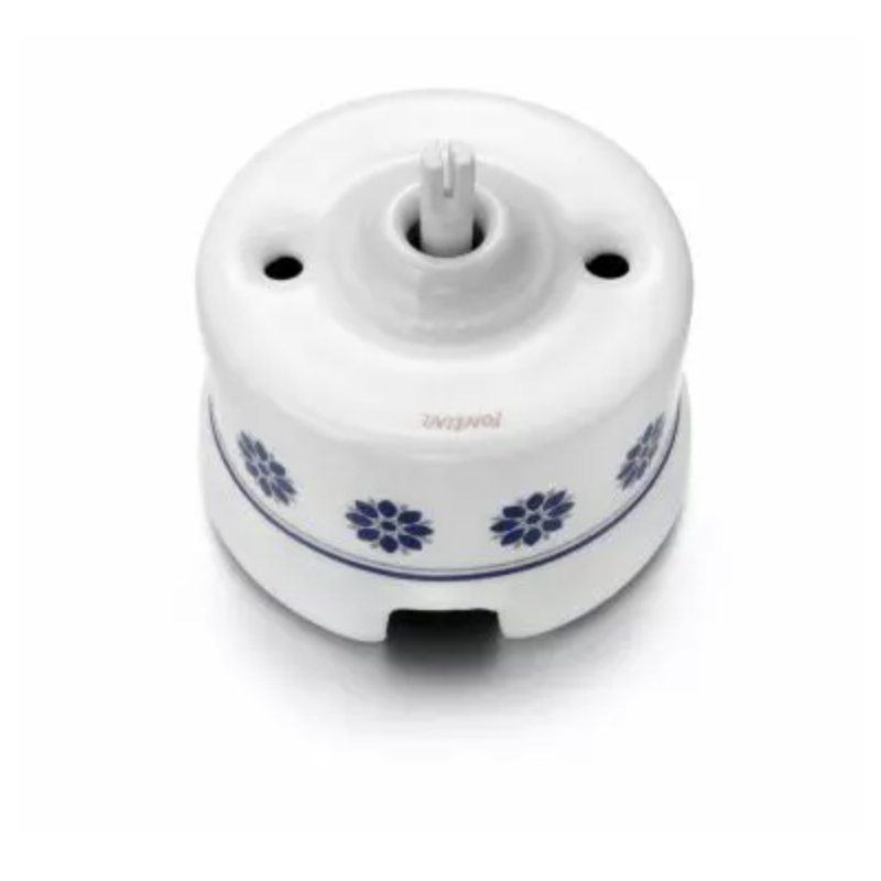 Bouton poussoir rotatif décor bleu et argent GARBY Fontini – Interrupteur rétro porcelaine