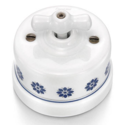 Bouton poussoir rotatif décor bleu et argent GARBY Fontini – Interrupteur rétro porcelaine