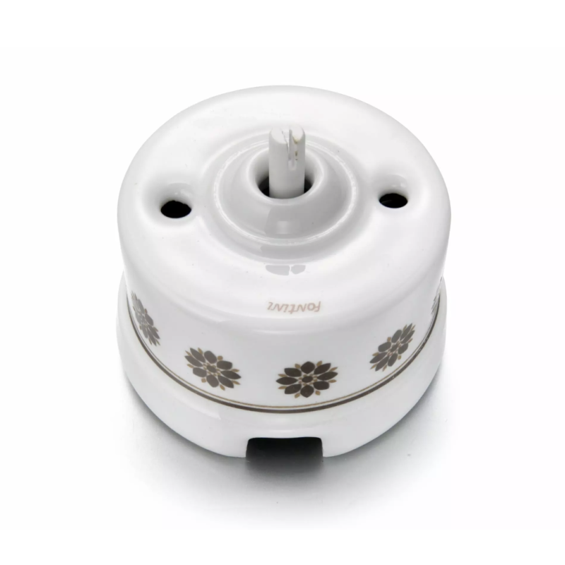 Bouton poussoir rotatif décor marron et or GARBY Fontini – Interrupteur rétro porcelaine