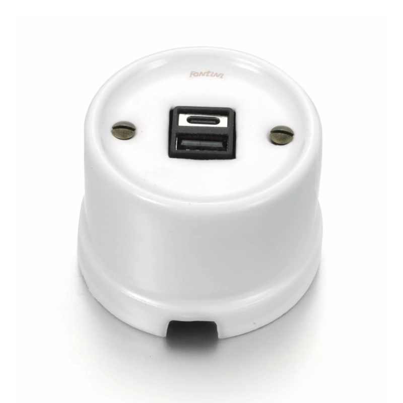 Chargeur USB double A+C porcelaine blanche GARBY Fontini
