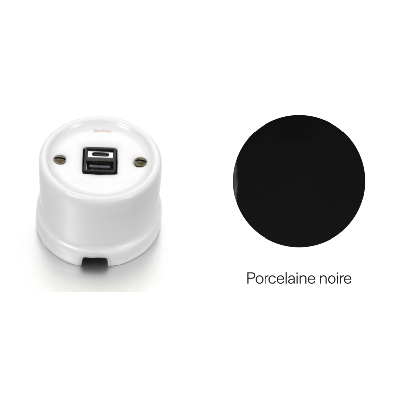 Chargeur USB double A+C porcelaine noir GARBY Fontini
