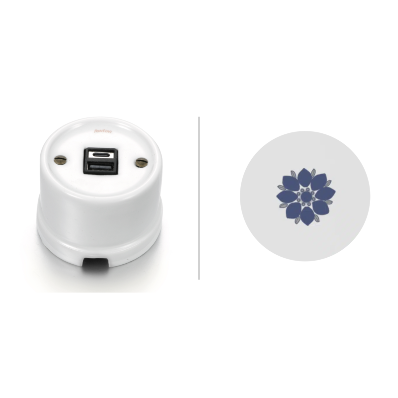 Chargeur USB double A+C porcelaine décor marron/or GARBY Fontini