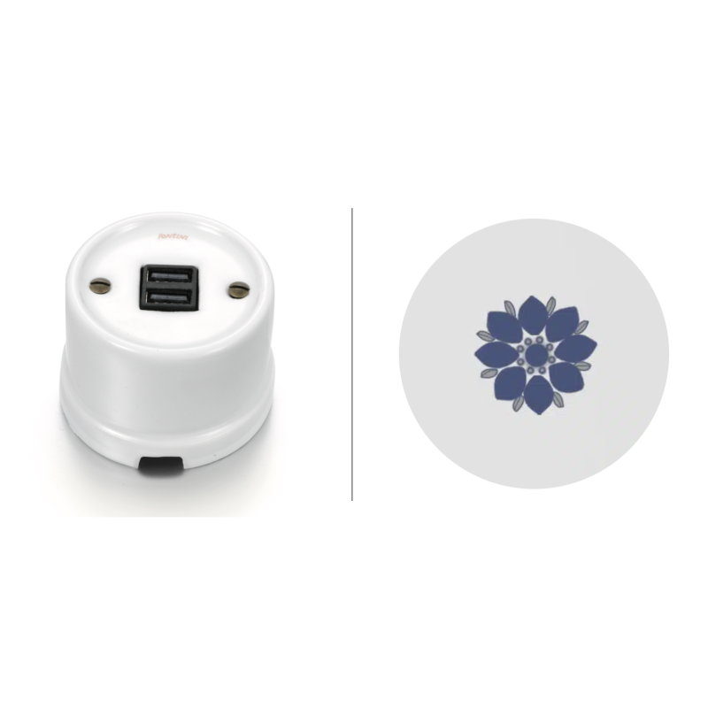 Chargeur USB double A+A porcelaine décor bleu/argent GARBY Fontini