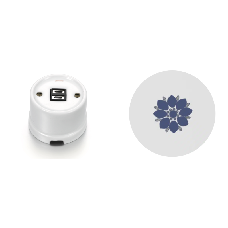 Chargeur USB C+C porcelaine décor bleu/argent GARBY Fontini rétro