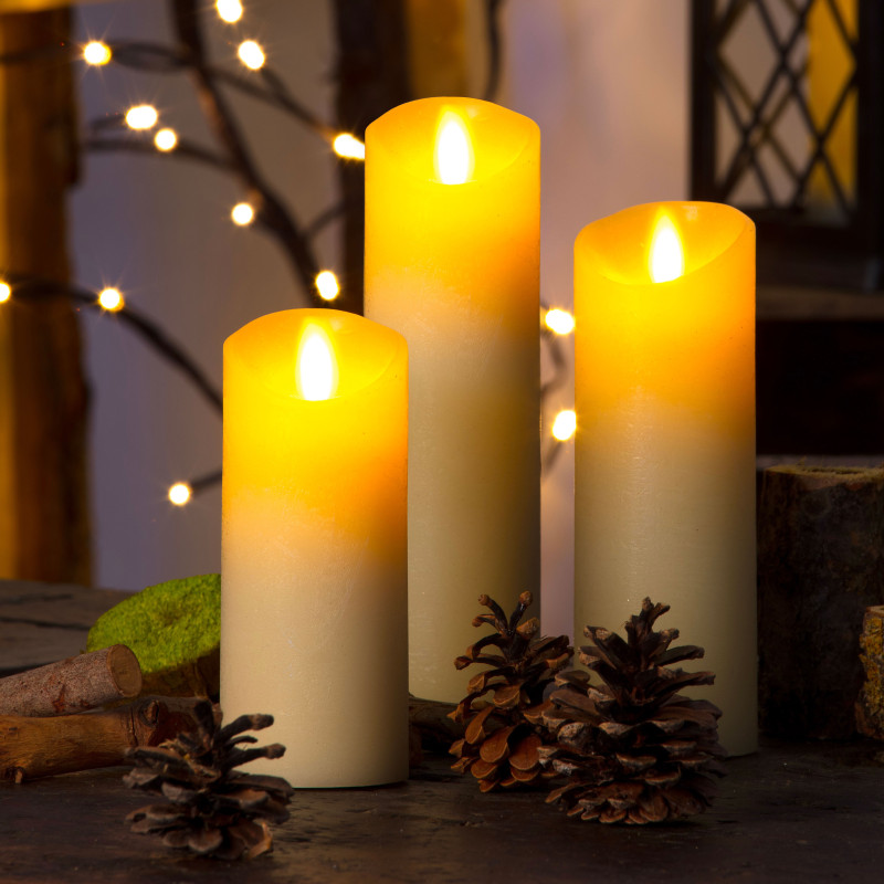 Lot 3 bougies LED rustiques effet flamme mouvement Ø5,2 cm télécommande