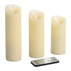 Lot 3 bougies LED rustiques effet flamme mouvement Ø5,2 cm télécommande