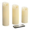 Lot 3 bougies LED rustiques effet flamme mouvement Ø5,2 cm télécommande