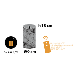 Bougie LED rustique Ø9 H17,5 cm effet flamme mouvement minuterie