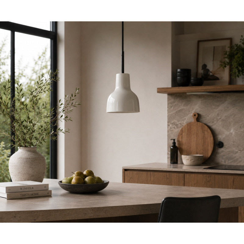 Suspension Porcelight P11 en porcelaine diamètre 11 cm corde noire THPG