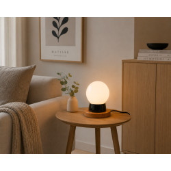 Lampe THPG porcelaine noire & cerisier – Globe opale
