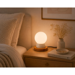 Lampe sur pied THPG porcelaine blanche & cerisier - Design rétro