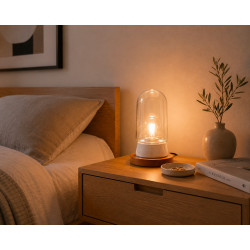 Lampe THPG porcelaine blanche & cerisier – Verre transparent