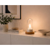 Lampe THPG porcelaine blanche & hêtre – Verre transparent