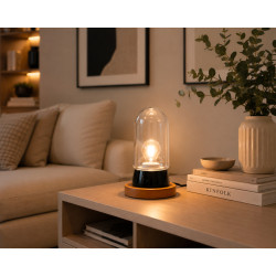 Lampe THPG porcelaine noir & cerisier – Verre transparent