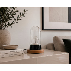 Lampe THPG porcelaine noir & hêtre – Verre transparent