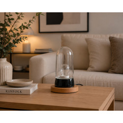 Lampe THPG porcelaine noir & hêtre – Verre transparent