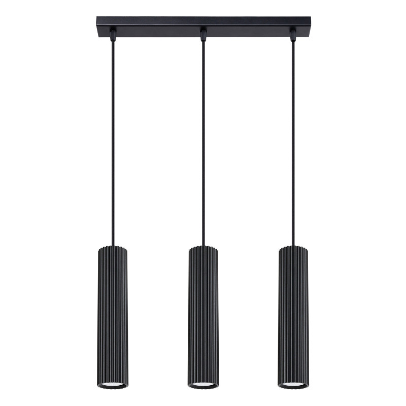 Lampe suspendue KARBON 3L Noir Sollux | Suspension Linéaire 3 GU10 Design