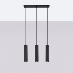 Lampe suspendue KARBON 3L Noir Sollux | Suspension Linéaire 3 GU10 Design